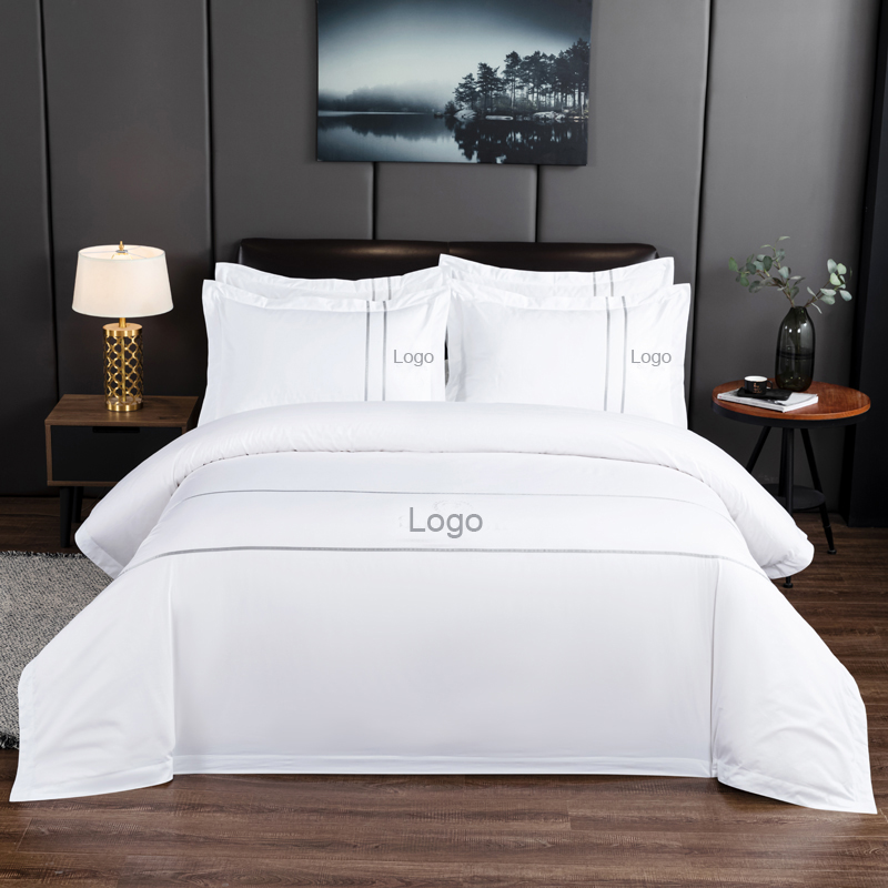 Set di biancheria da letto per hotel in raso di cotone 60*40 con logo ricamato