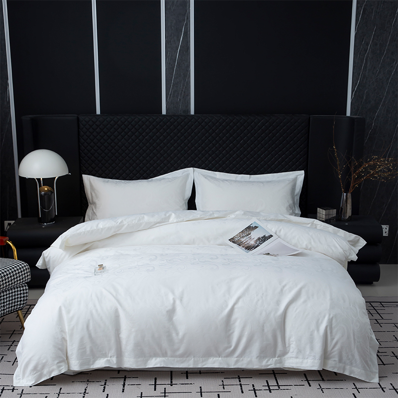Nuovo set di lenzuola per camera da letto in lino bianco per hotel in raso di cotone 100% jacquard